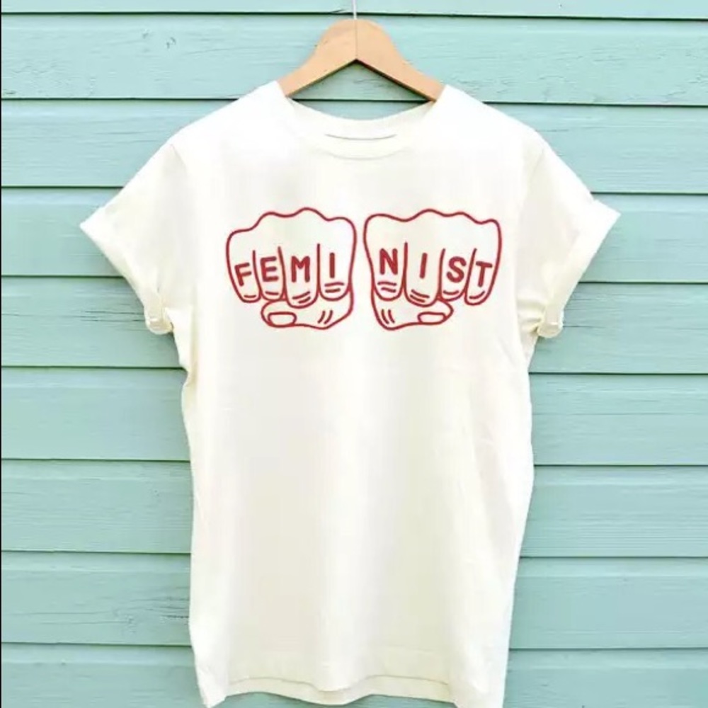 ❗️The Fists of Feminism Cotton Tee Red and White - Picture 2 of 4